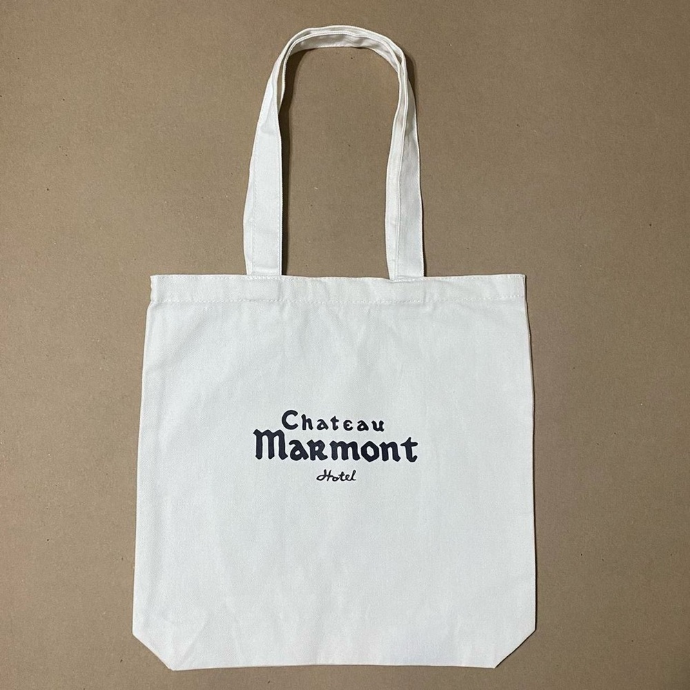 Super cute Chateau Marmont Hotel logo white tote bag